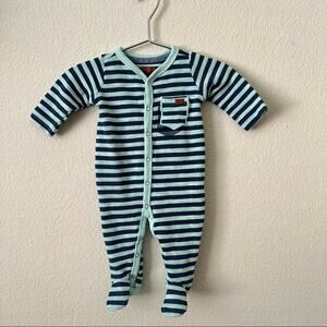 7 For All Mankind 7FAM mint green navy blue stripe ping sleeve footie onesie
